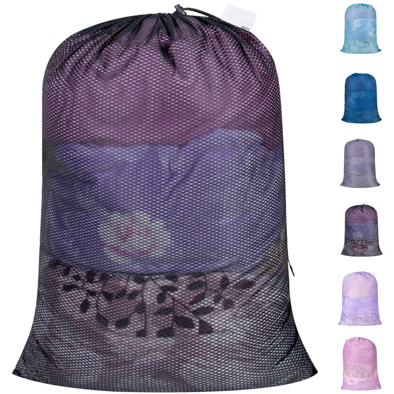 Polecasa Extra Heavy Duty Large Diamond Mesh Laundry Bags with Drawstring Closure & ID Tag, 24 x 36 inches Washable Storage Bag for College, Travel, Sports, Dorms, Black - Image 1